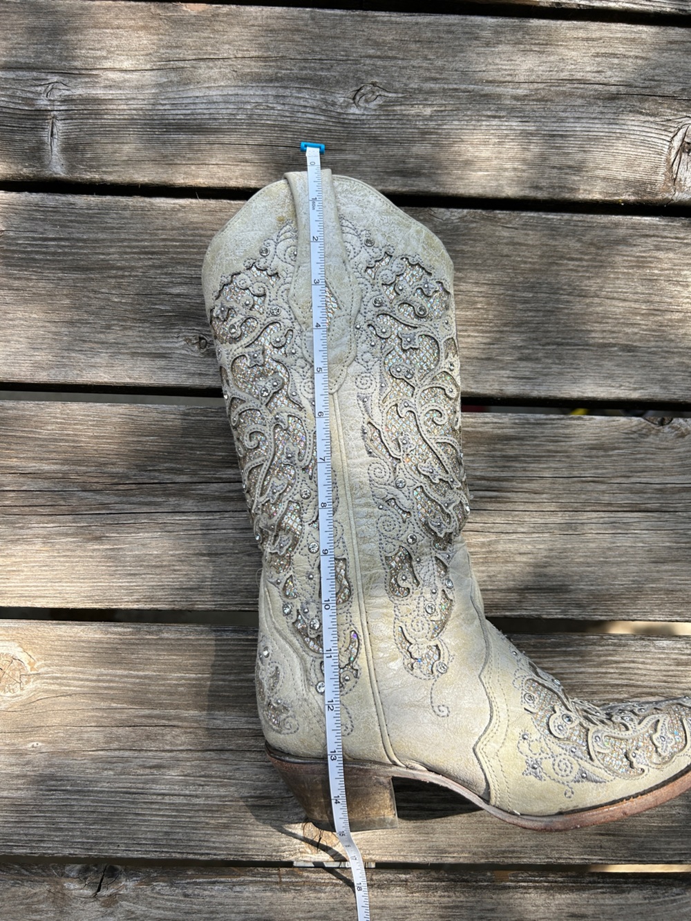 Corral Women's White Glitter Inlay Crystals Boots Bridal Collection 7.5 - Picture 9 of 14
